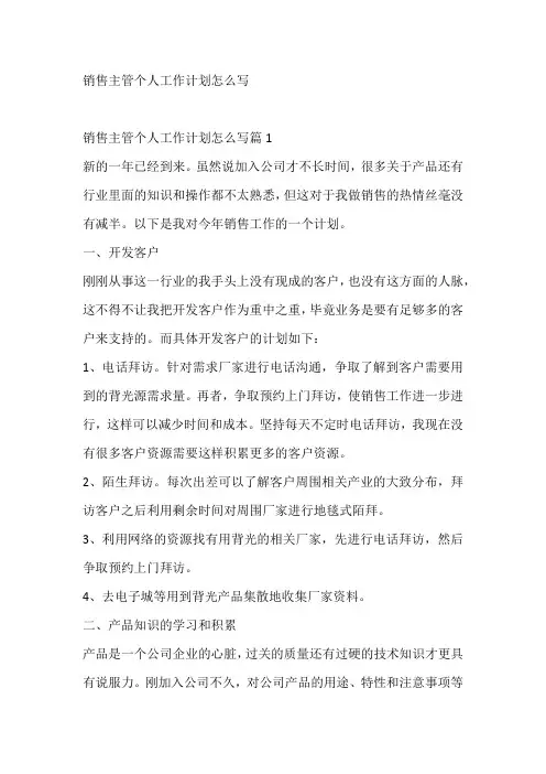 销售主管个人工作计划怎么写
