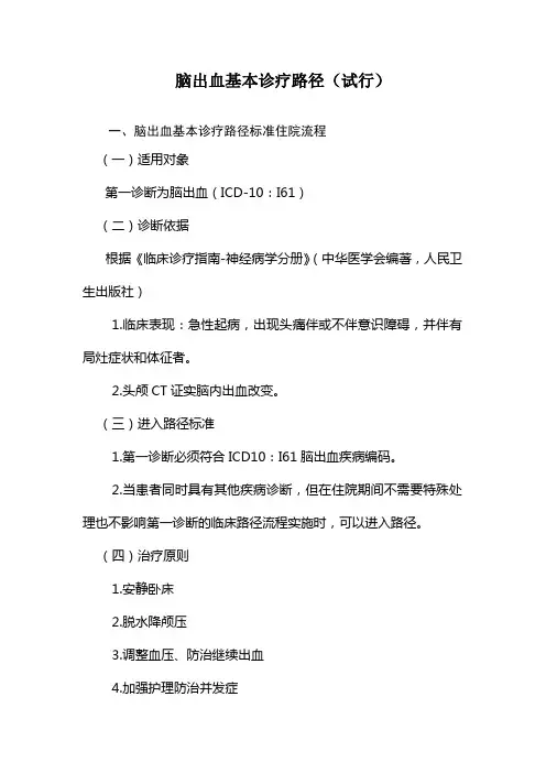 脑出血基本诊疗路径(试行)