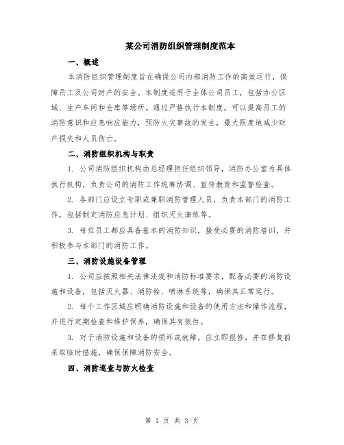 某公司消防组织管理制度范本