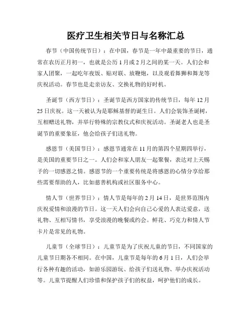 医疗卫生相关节日与名称汇总