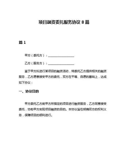 项目融资委托服务协议8篇