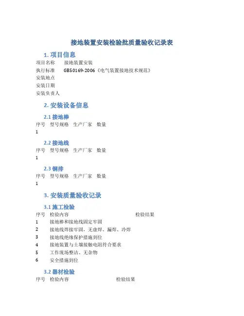 接地装置安装检验批质量验收记录表