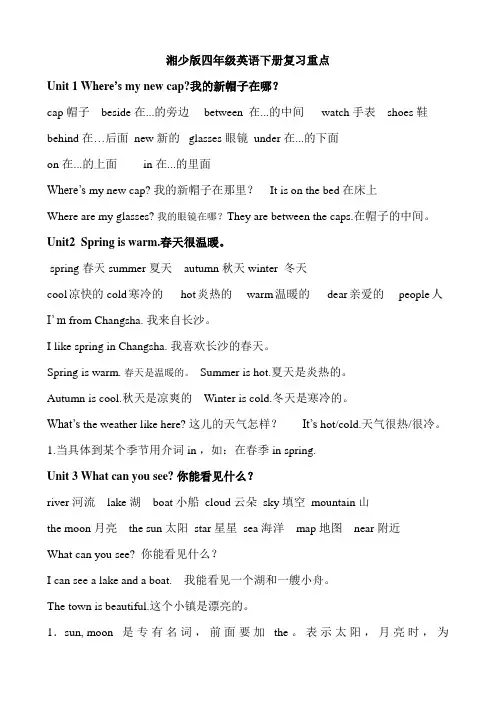 湘少版英语四年级下册知识点