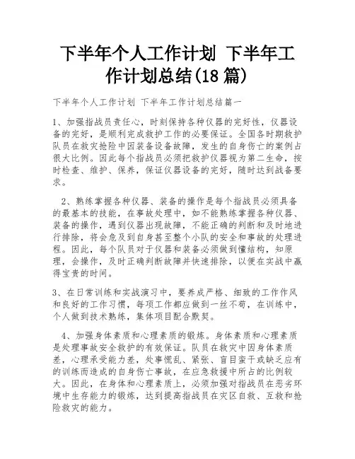 下半年个人工作计划 下半年工作计划总结(18篇)