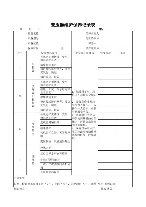 22变压器维护保养记录
