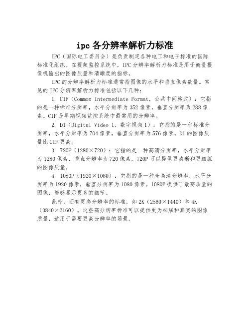 ipc各分辨率解析力标准