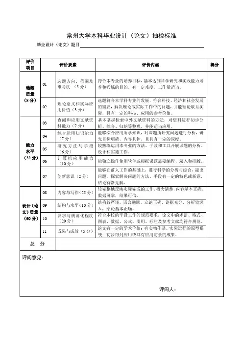 常州大学本科毕业设计(论文)抽检标准
