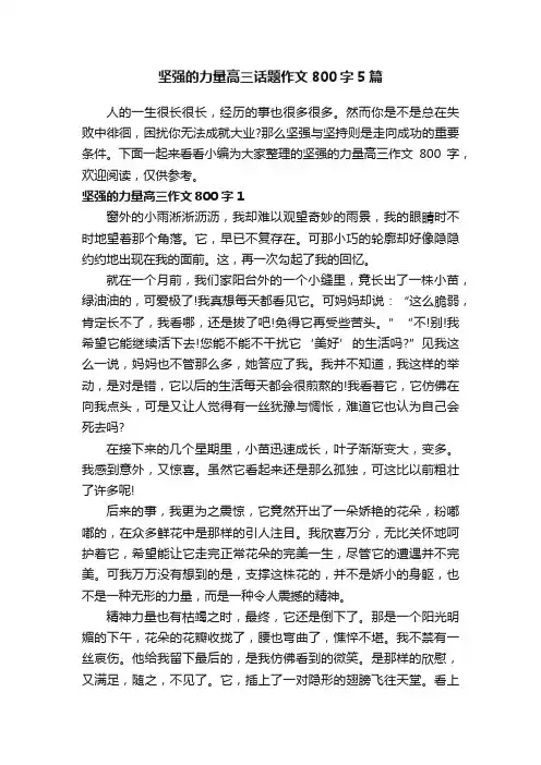 坚强的力量高三话题作文800字5篇