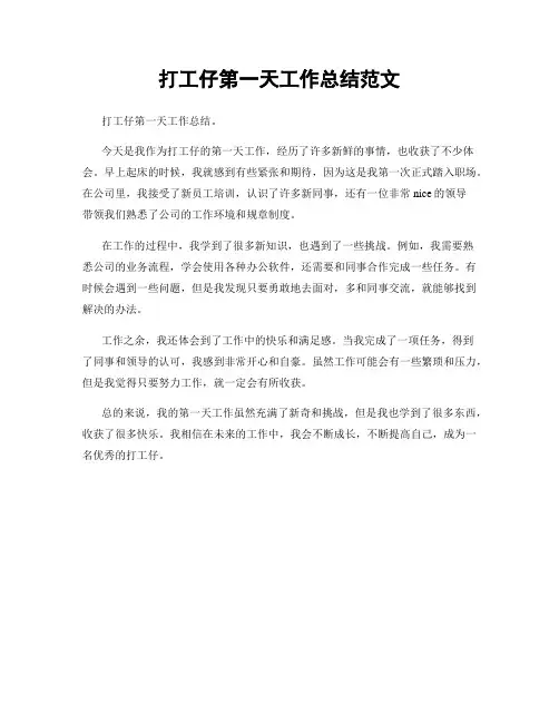 打工仔第一天工作总结范文