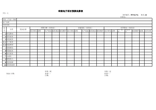 项目预算决算表