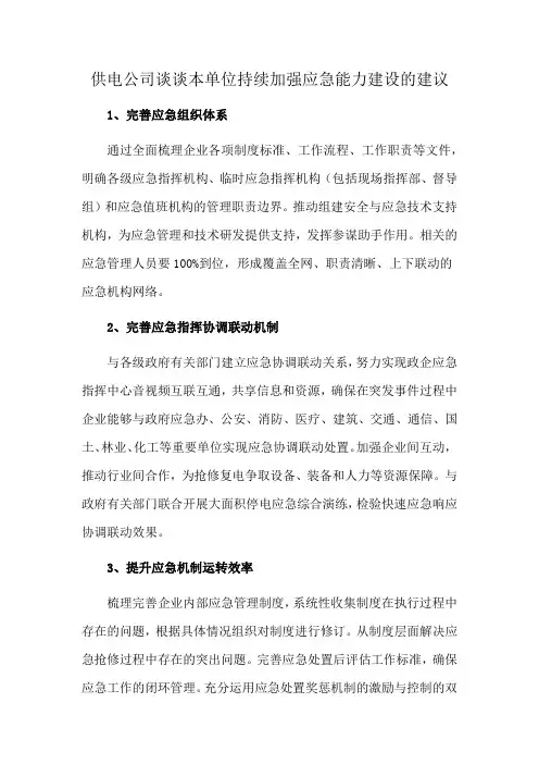 供电公司谈谈本单位持续加强应急能力建设的建议
