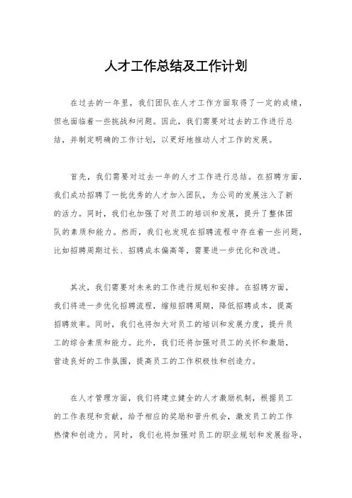 人才工作总结及工作计划