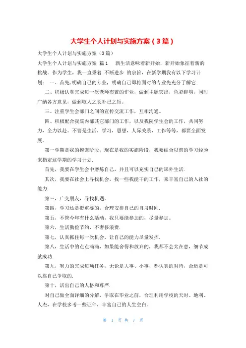 大学生个人计划与实施方案(3篇)