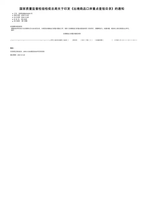 国家质量监督检验检疫总局关于印发《出境商品口岸重点查验目录》的通知