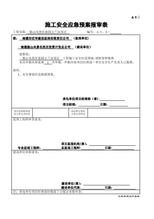 安全应急预案报审表【范本模板】