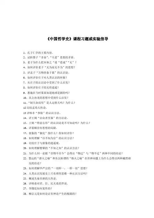 《中国哲学史》课程习题或指导
