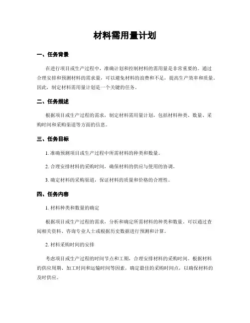 材料需用量计划