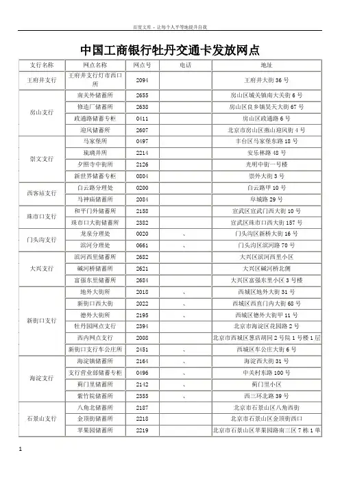中国工商银行牡丹交通卡发放网点