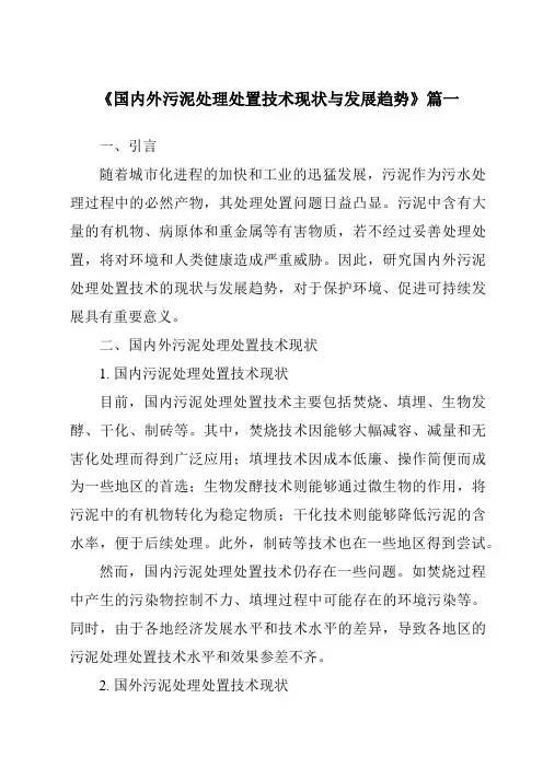 《2024年国内外污泥处理处置技术现状与发展趋势》范文