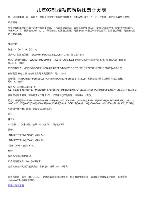 用EXCEL编写的桥牌比赛计分表