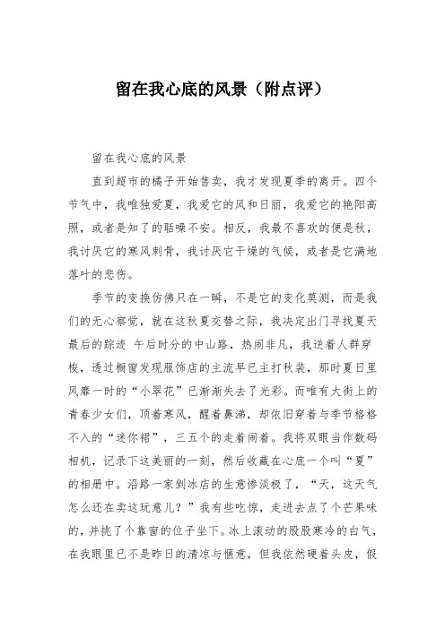 初中作文：留在我心底的风景(附点评)