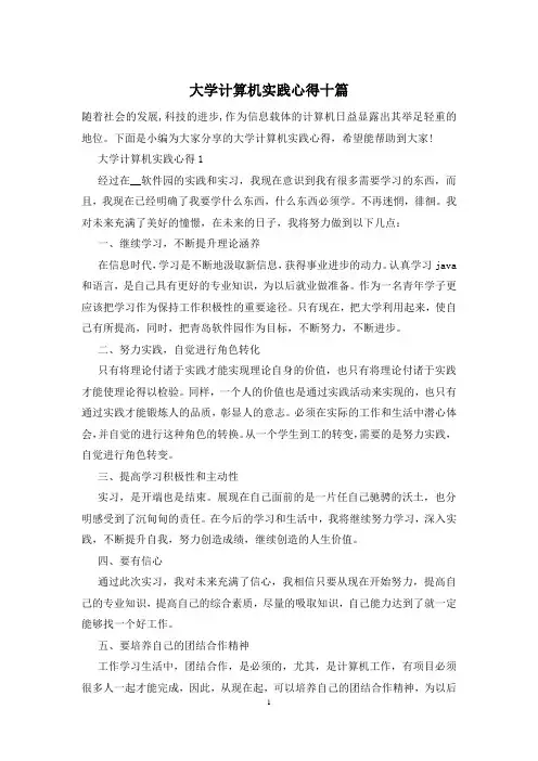 大学计算机实践心得十篇