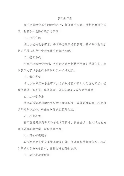 教师分工表