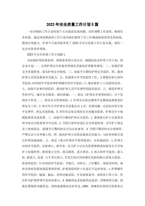 2023年安全质量工作计划5篇