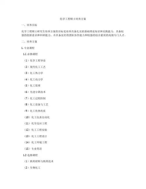 化学工程硕士培养方案