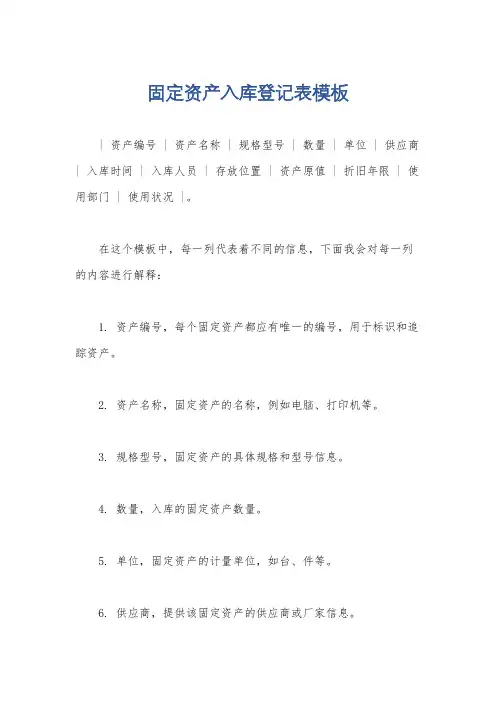 固定资产入库登记表模板