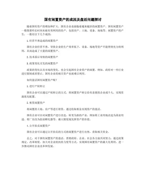 国有闲置资产的成因及盘活问题探讨