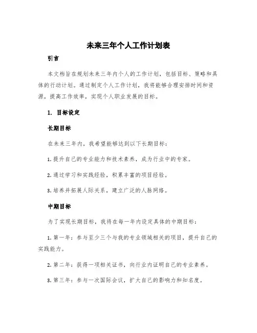 未来三年个人工作计划表