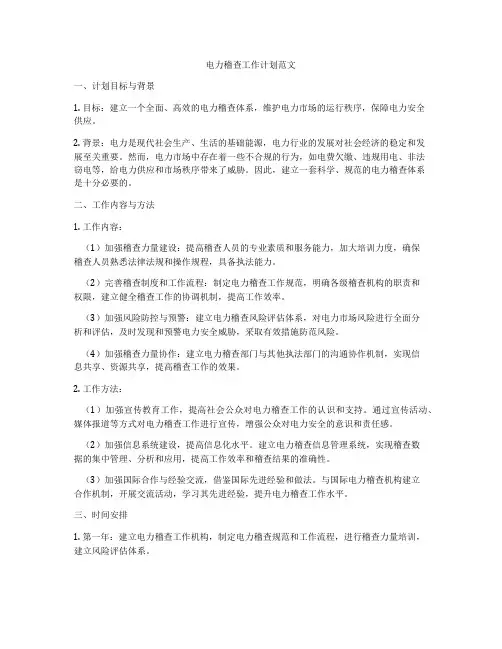 电力稽查工作计划范文