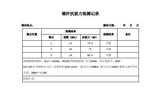 锚杆拉拔力试验记录表