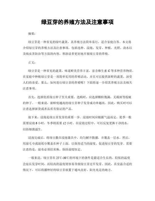 绿豆芽的养殖方法及注意事项