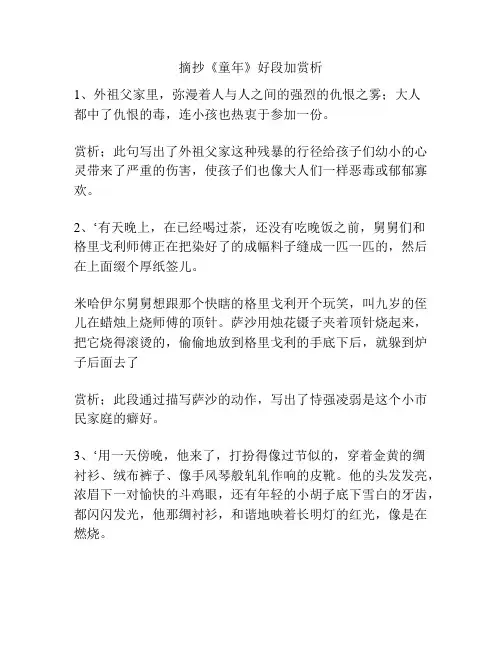 摘抄《童年》好段加赏析