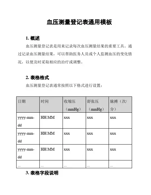 血压测量登记表通用模板