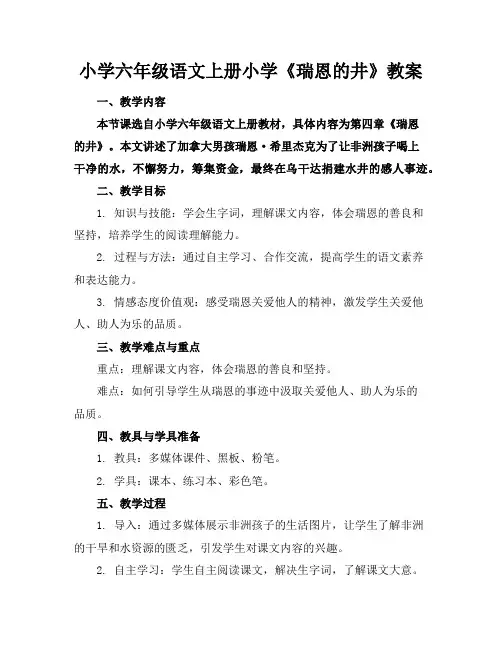 小学六年级语文上册小学《瑞恩的井》教案