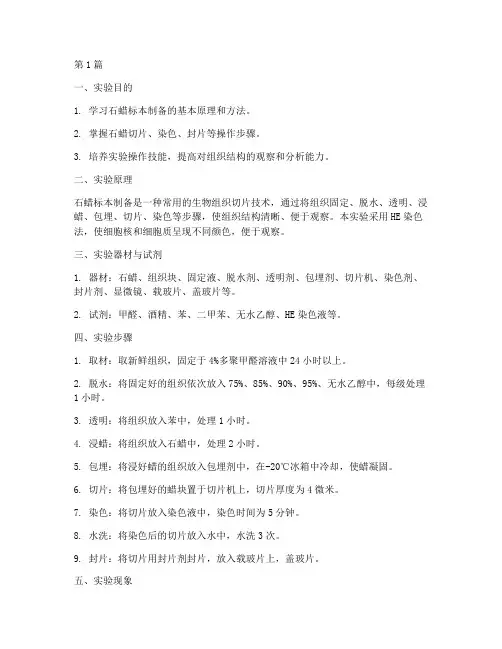 石蜡标本制备实验报告(3篇)