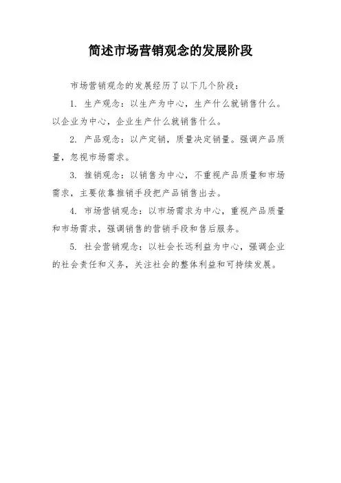 简述市场营销观念的发展阶段