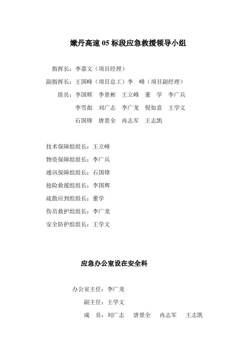 应急救援领导小组名单