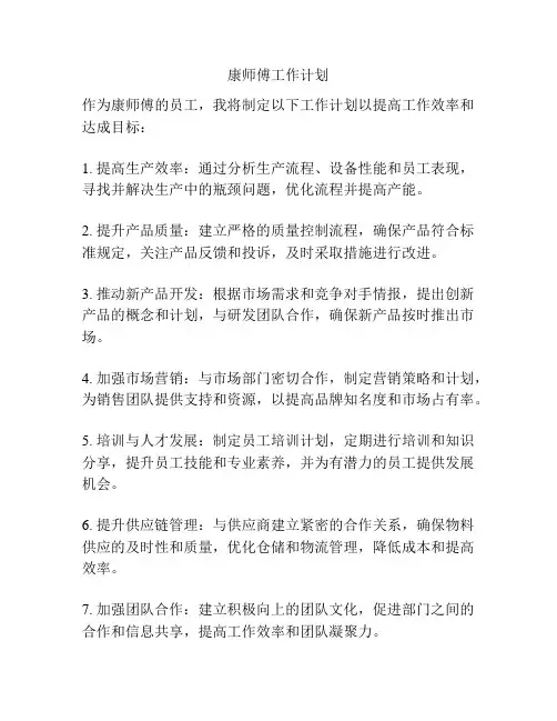 康师傅工作计划