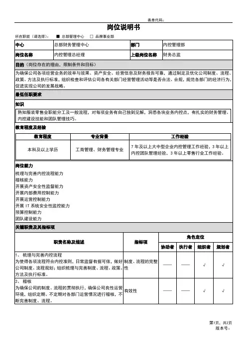 07-岗位说明书-内控管理部-内控管理经理级