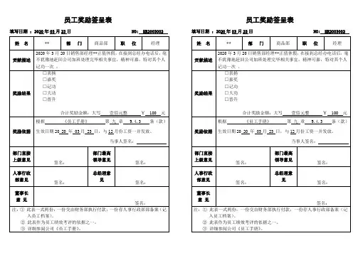 员工奖励签呈表
