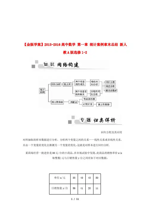【金版学案】2015-2016高中数学第一章统计案例章末总结