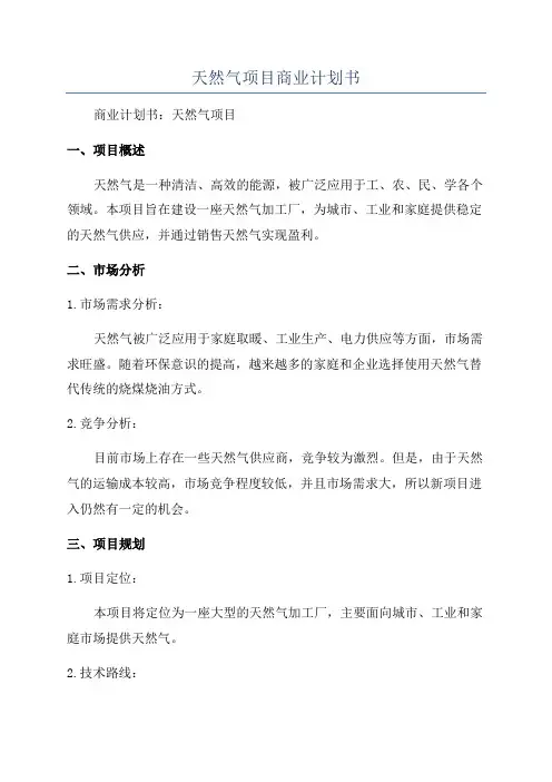 天然气项目商业计划书