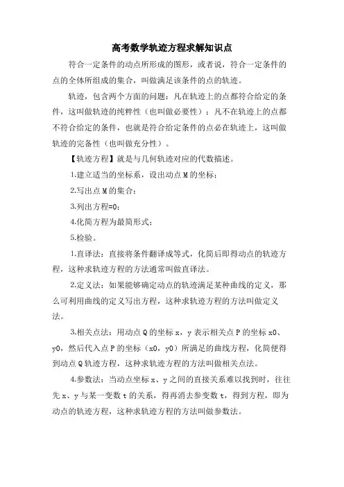 高考数学轨迹方程求解知识点