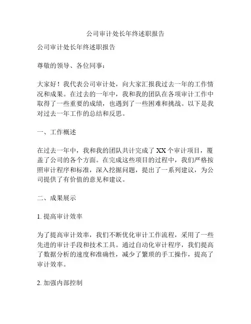 公司审计处长年终述职报告