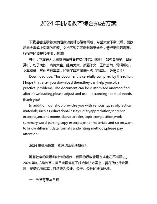 2024年机构改革综合执法方案