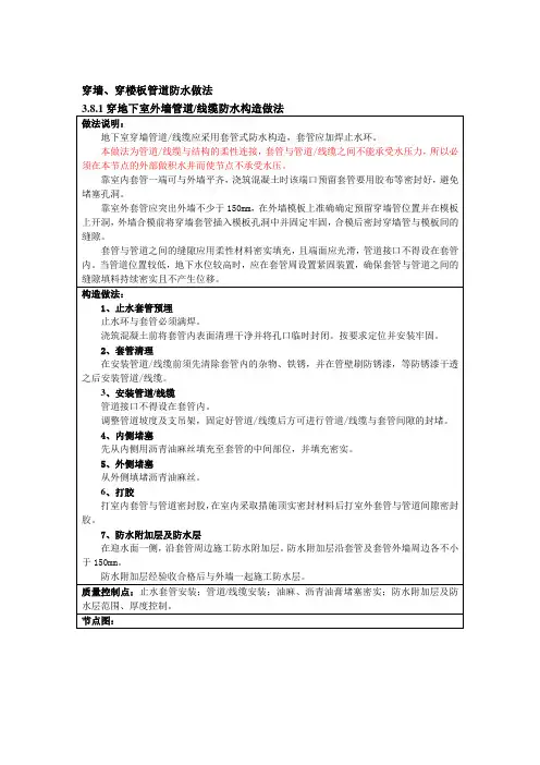 穿墙、穿楼板管道防水构造做法及节点详图